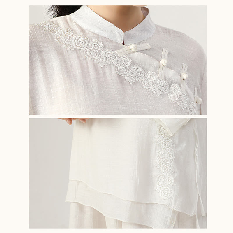 Cotton-Linen Frog-Button Meditation and Tai Chi Two-Piece Set