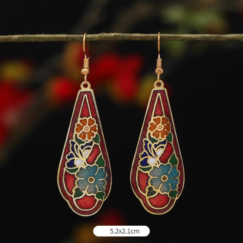 Artistic Copper Alloy Lotus Butterfly and Flower Motif Drop Earrings