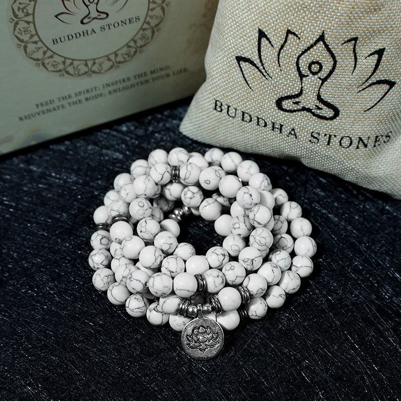 White Turquoise Lotus Mala Healing Bracelet