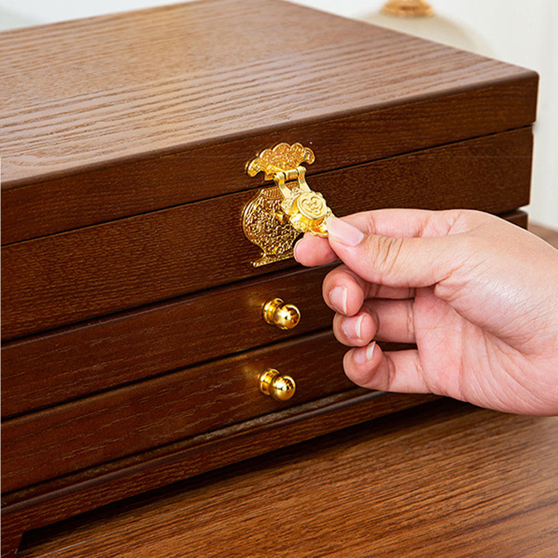 Retro Three-Layer Wooden Jewelry Storage Box & Organizer