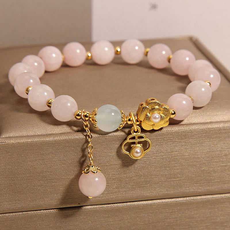 Natural Rose Quartz Flower Charm Bracelet for Emotional Harmony