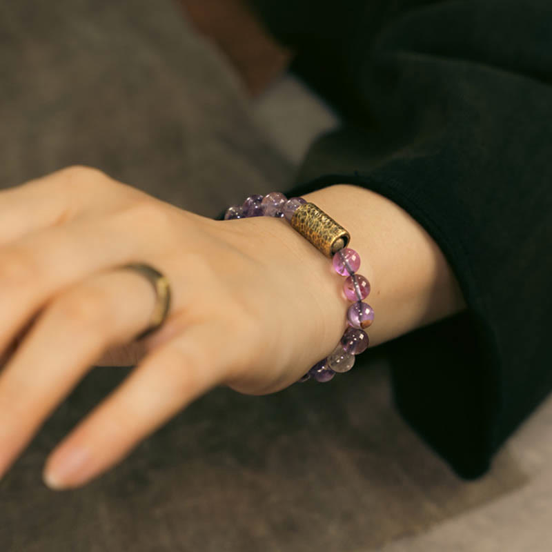 White Crystal Red Hematoid Quartz Gold Rutilated Quartz Purple Phantom Protection Bracelet