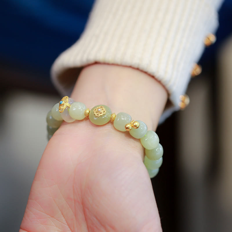 925 Sterling Silver Plated Gold Natural Hetian Jade Luck Necklace Pendant Bracelet Set