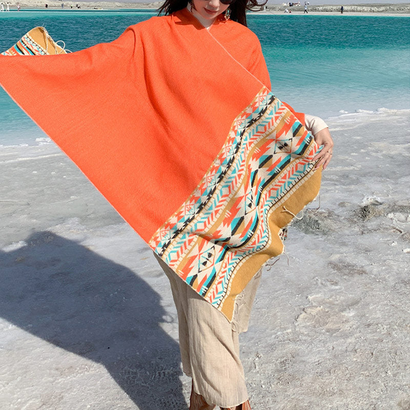 Tibetan Shawl Colorful Geometry Winter Cozy Travel Scarf Wrap