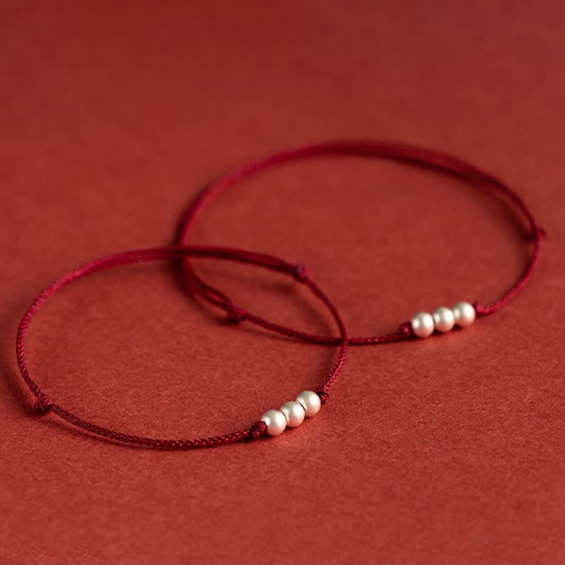 925 Sterling Silver Three Beads Protection String Bracelet Anklet