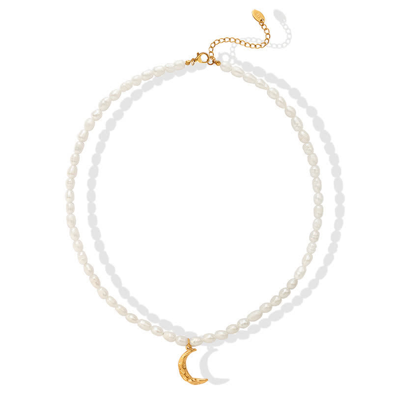 Pearl Crescent Moon Calm Necklace Pendant (Extra 35% Off | USE CODE: FS35)