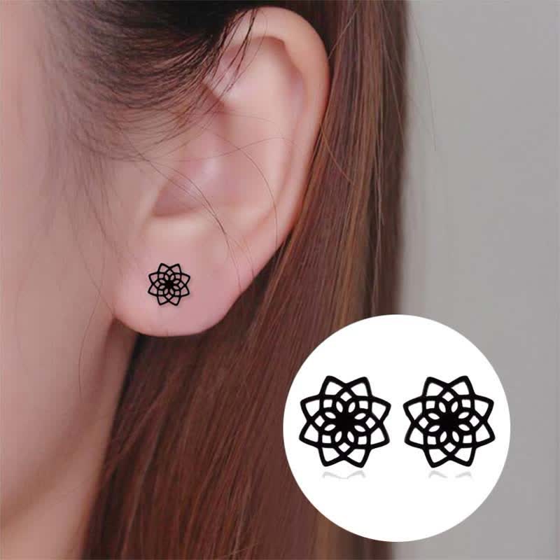 Tibetan Lotus Pattern Minimalist Stud Earrings for New Beginnings