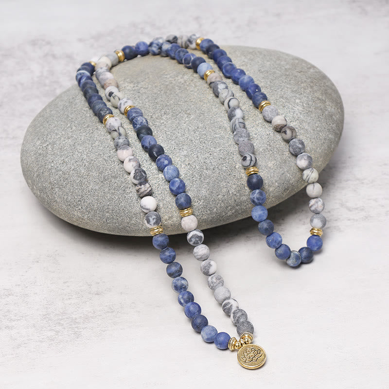 108 Natural Stone Mala Bead Lotus Pendant Bracelet