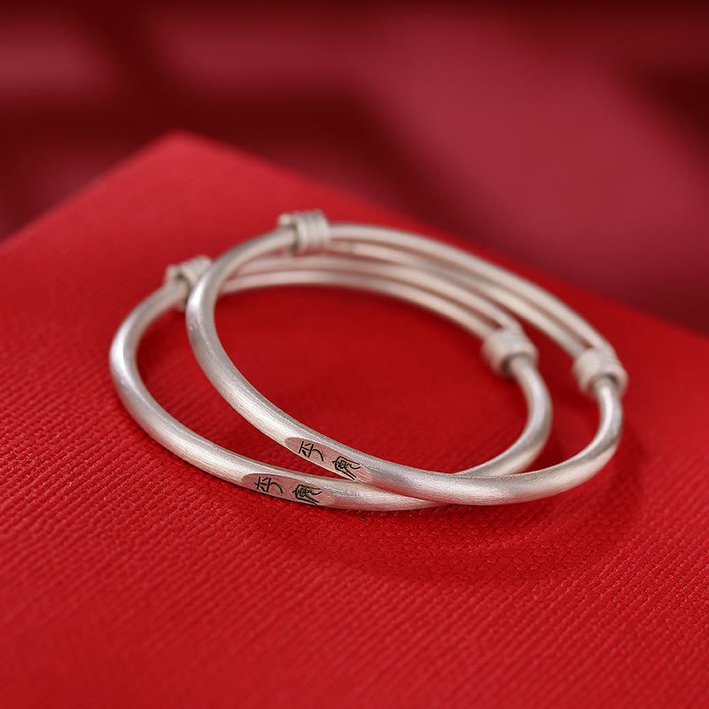 999 Sterling Silver Peace And Joy Protection Kids Child Bracelet Bangle