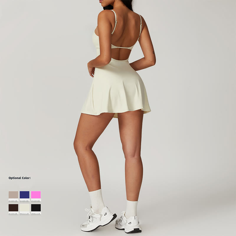 Solid Backless Tennis Yoga Women Sports Dress