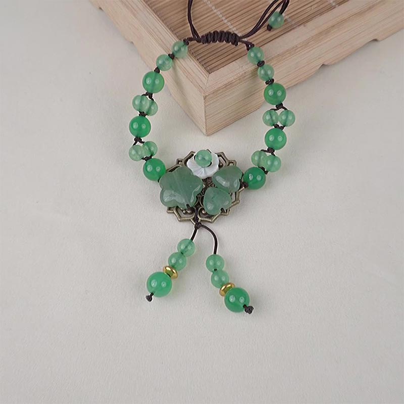 Natural Cyan Jade, Green Aventurine & Agate Dangling Flower Beaded Bracelet