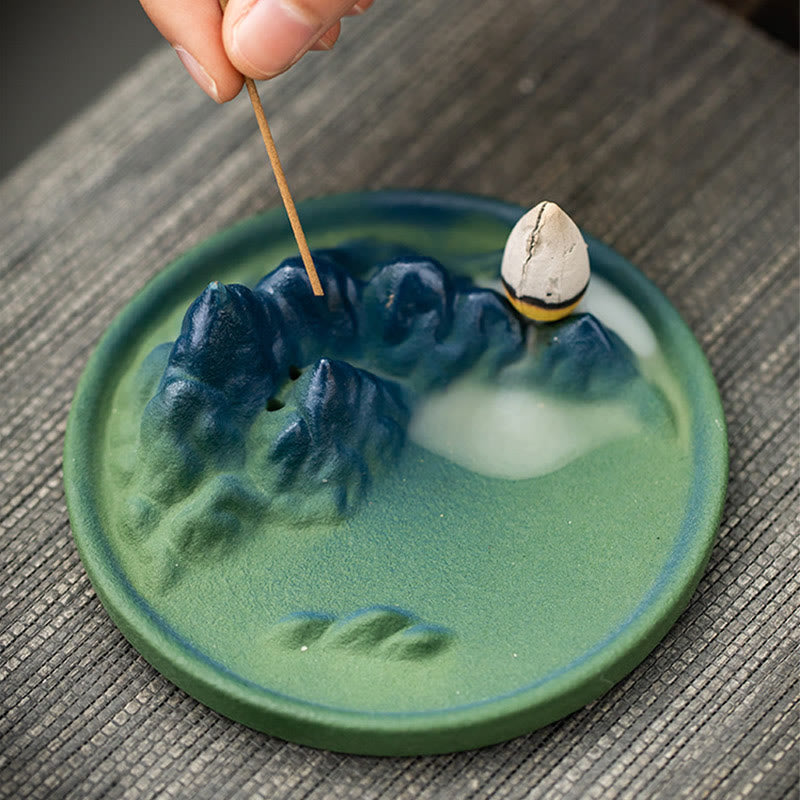 Sculpted Ceramic Backflow Mountain Incense Burner