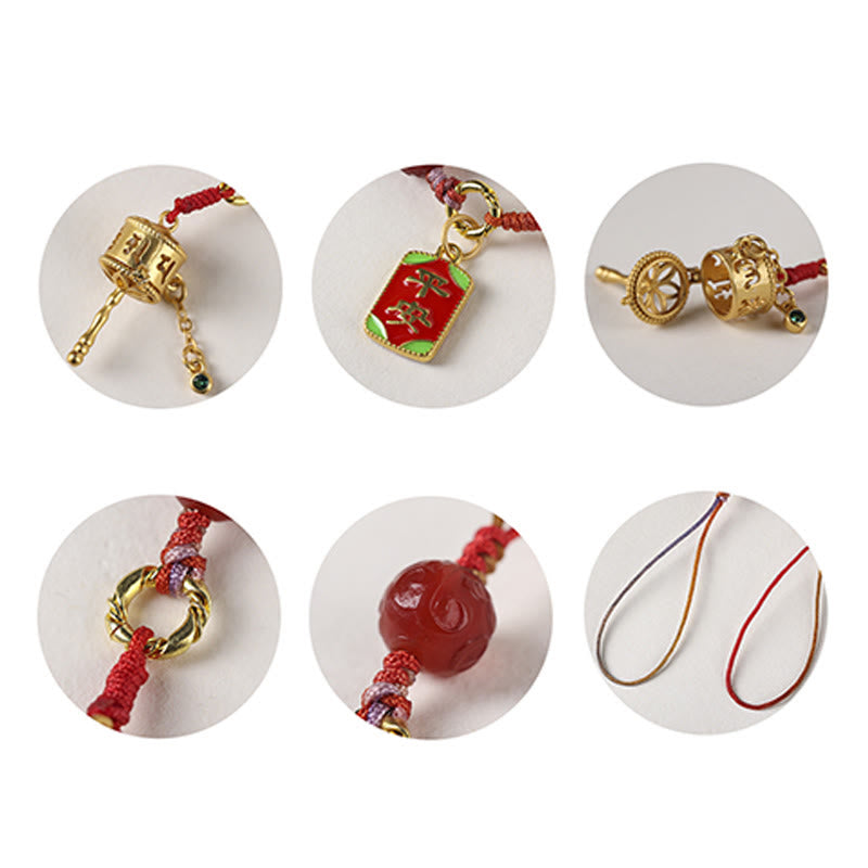 Tibetan Copper Om Mani Padme Hum Prayer Wheel & Red Agate Phone Charm