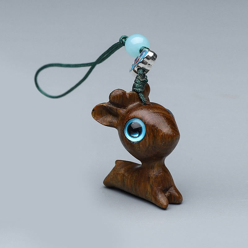 Green Sandalwood Mini Cute Animal Rabbit Cat Deer Whale Prosperity Phone Hanging Decorations