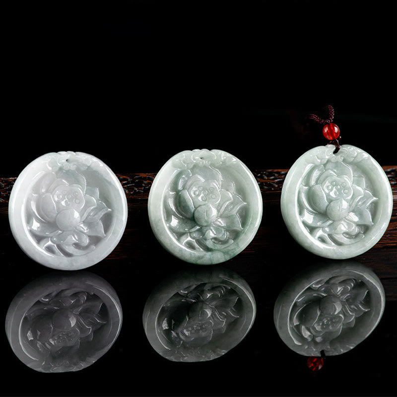 Natural Jade Lotus Flower Carved Prosperity Necklace Pendant