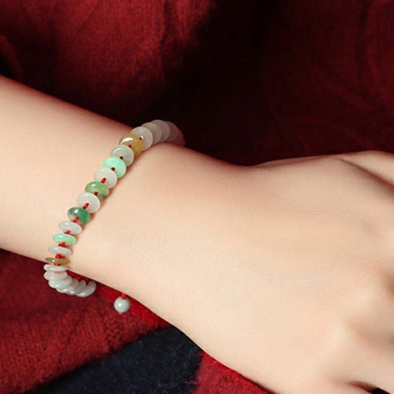 Handmade Round Jade Red String Braided Adjustable Bracelet