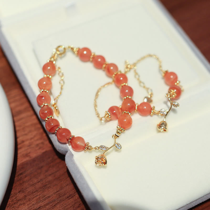 Natural Red Agate Rose Confidence Calm Chain Bracelet