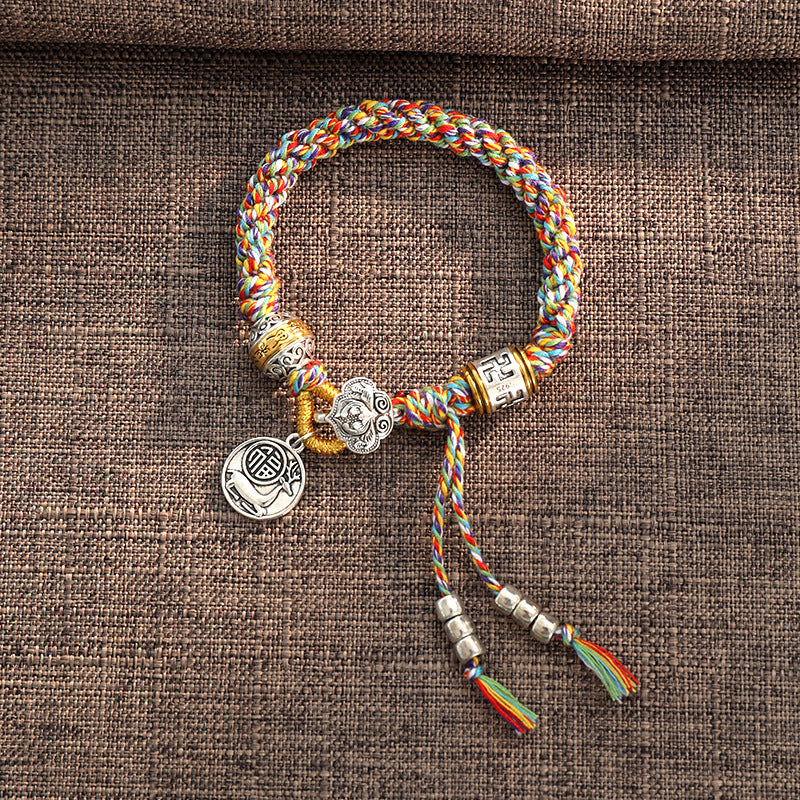 Handmade Tibetan Om Mani Padme Hum Fu Character Luck Fortune Braided Bracelet