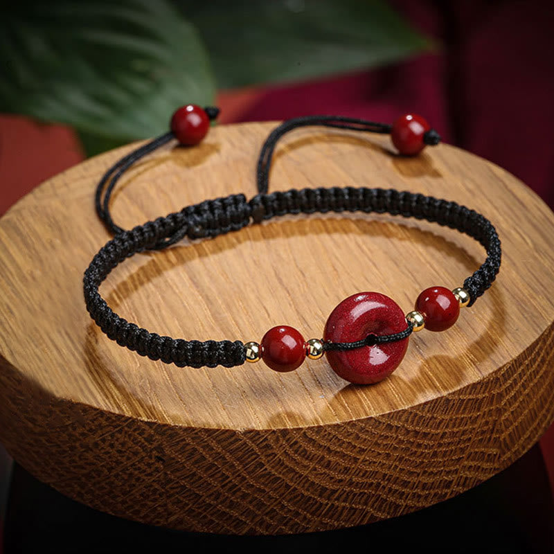 Natural Cinnabar Ping An Kou Adjustable Red String Bracelet