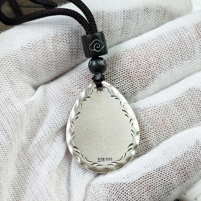 Vintage 999 Sterling Silver Yin Yang Bagua Water Drop Design Balance Harmony Necklace Pendant