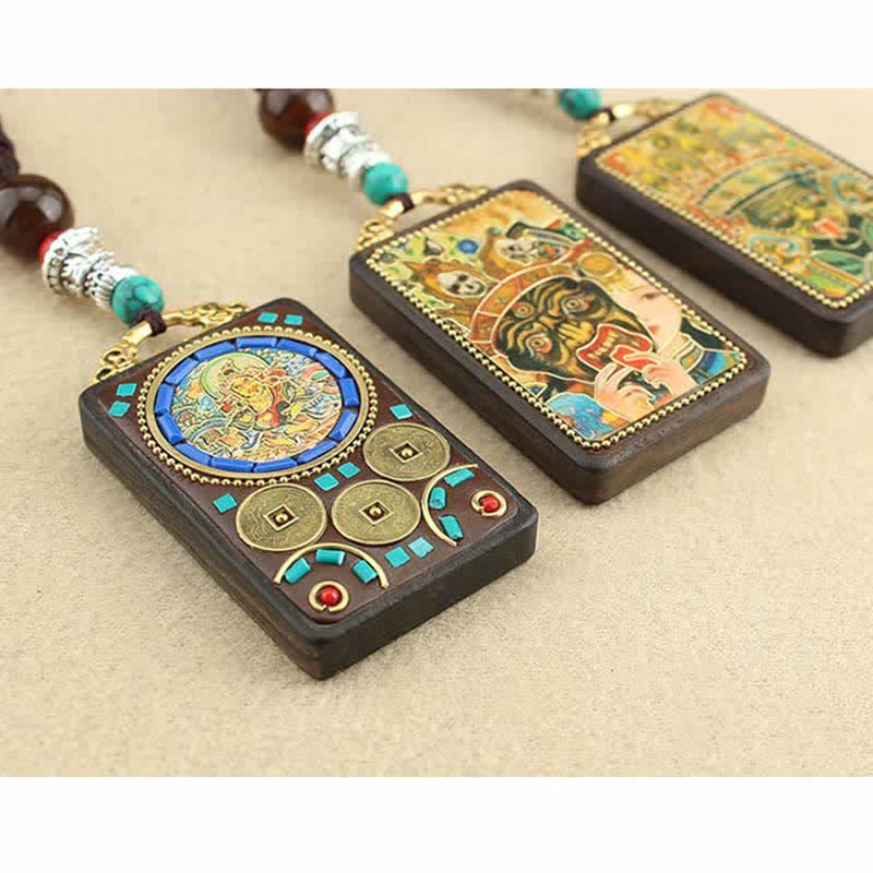 Tibet God of Wealth Thangka Ebony Peace Necklace Pendant