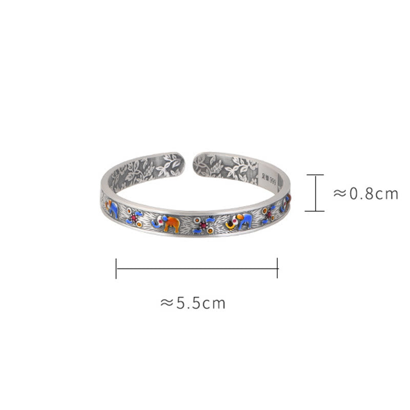 999 Fine Sterling Silver Elephant Strength & Wisdom Adjustable Cuff Bangle
