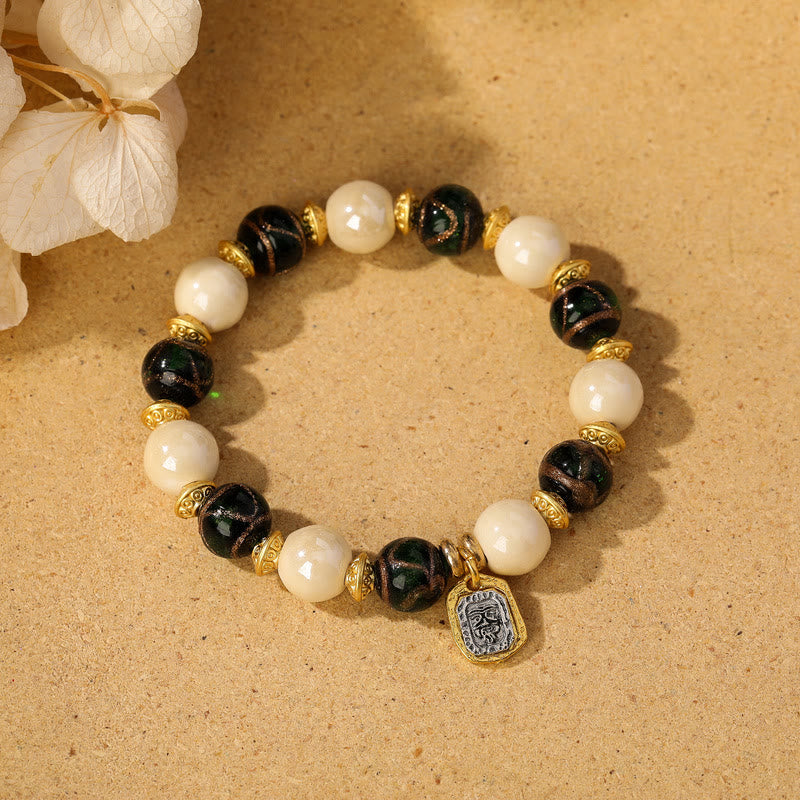 Tibetan Zakiram Goddess of Wealth Charm Liuli Glass Incense Ash Porcelain Bead Protection Bracelet