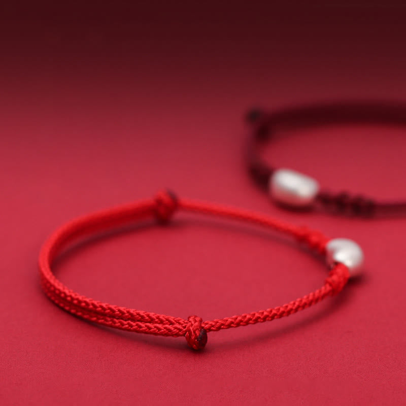 999 Sterling Silver Bean Design Luck Connection Handmade Braided Bracelet
