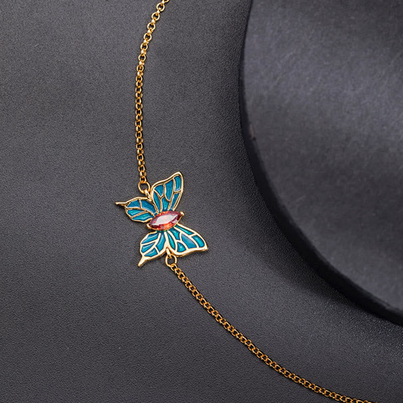 925 Sterling Silver Butterfly Zircon Love Chain Bracelet