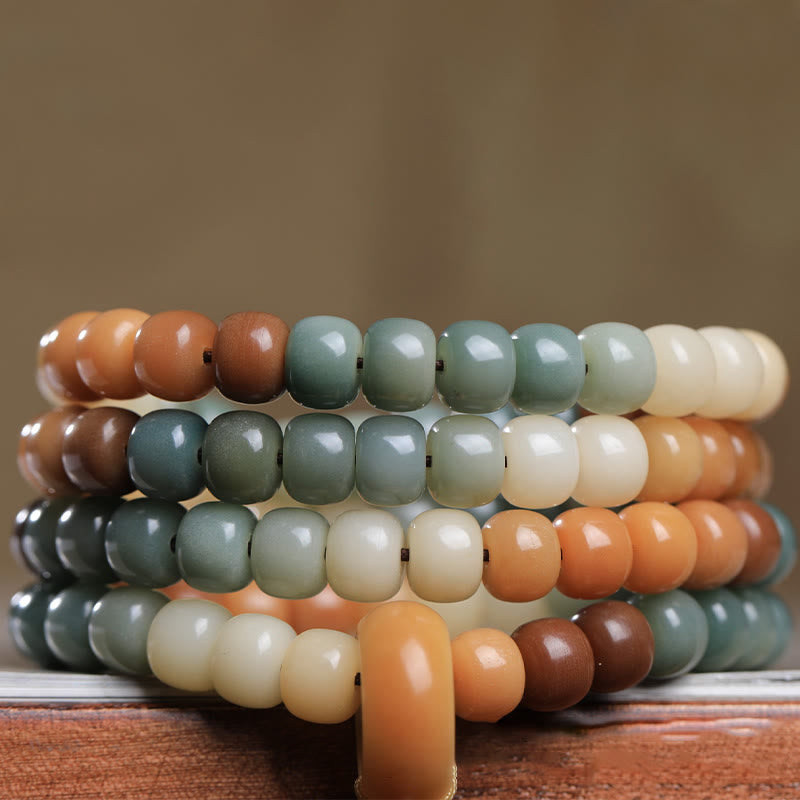 108 Mala Beads Gradient Bodhi Seed Green Tara Buddha Engraved Peace Harmony Bracelet