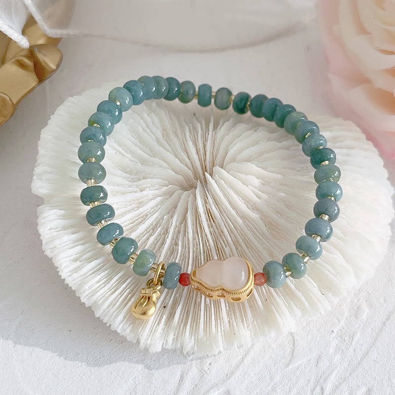 Natural Hetian Jade Pearl Peace Buckle Fu Character Gourd Money Bag Strawberry Quartz PiXiu Luck Bracelet
