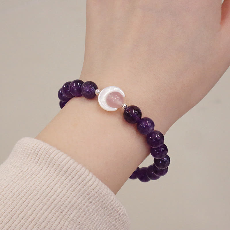 925 Sterling Silver Crescent Moon Natural Gemstone Charm Bracelet