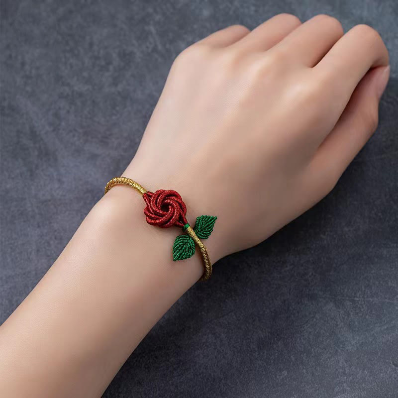 Rose Flower Rope Eight Thread Peace Knot Luck Handmade Bracelet
