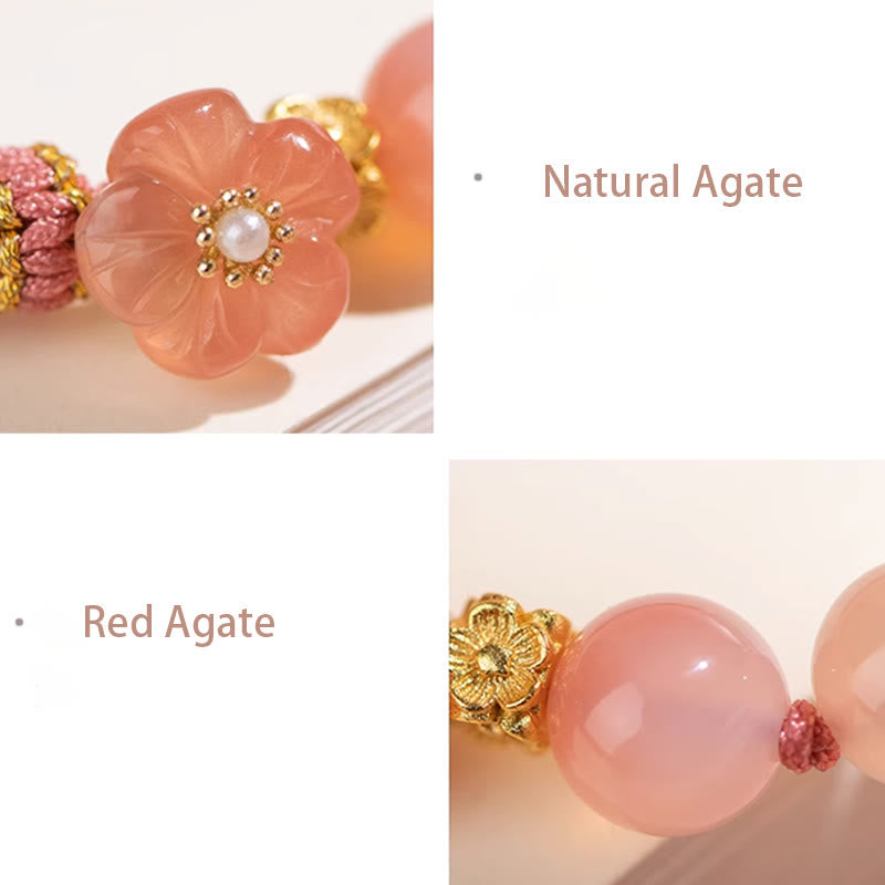 Natural Gradient Agate Reincarnation Knot Peach Blossom Wealth Luck Handmade String Bracelet