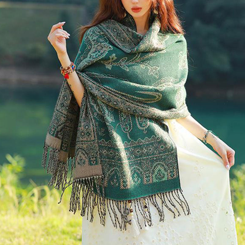 Vintage Tibetan Leaves Pattern Design Shawl Cozy Travel Scarf Wrap