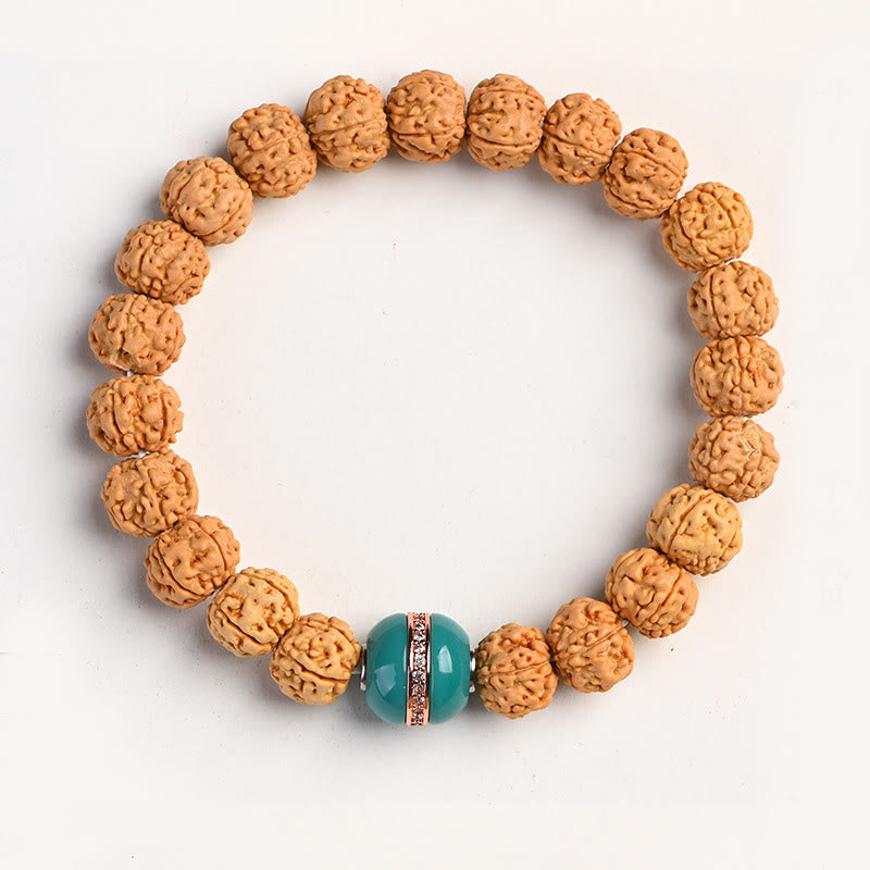 Tibetan Rudraksha & Bodhi Seed Bracelet with Hetian Jade and Gold Sheen Obsidian