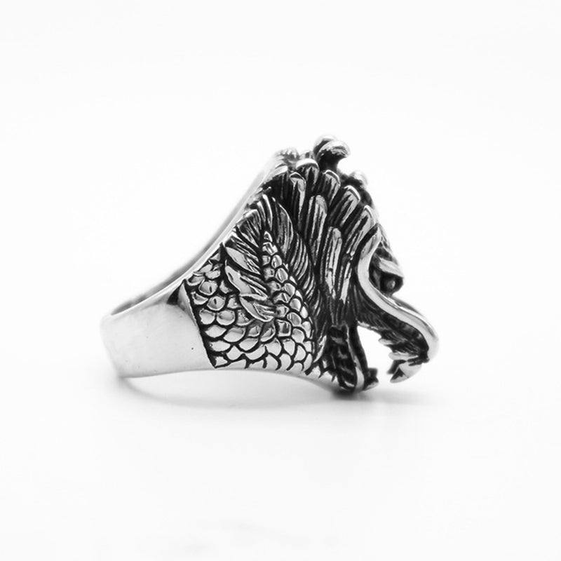 Polished Titanium Steel Dragon Motif Band Ring