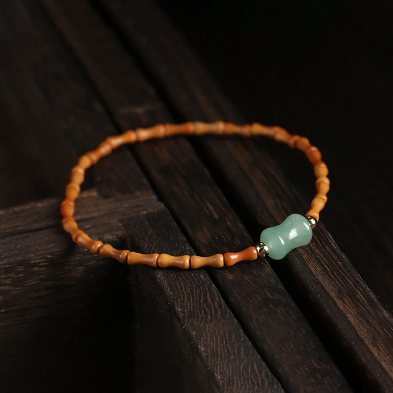 Natural Olive Pit Green Aventurine Bamboo Pattern Luck Bracelet