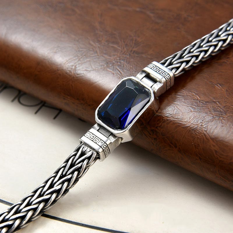 Retro Blue Acrylic Dragon Keel Braided Design Healing Wealth Buckle Bracelet
