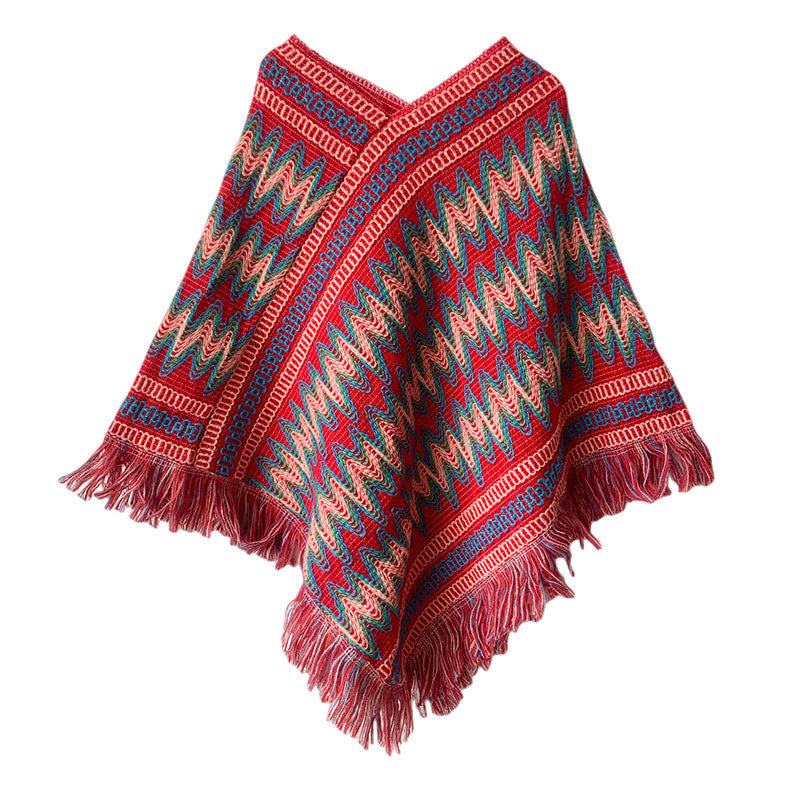 Tibetan Shawl Striped Knitted Tassels Pullover Winter Cozy Travel Scarf Wrap