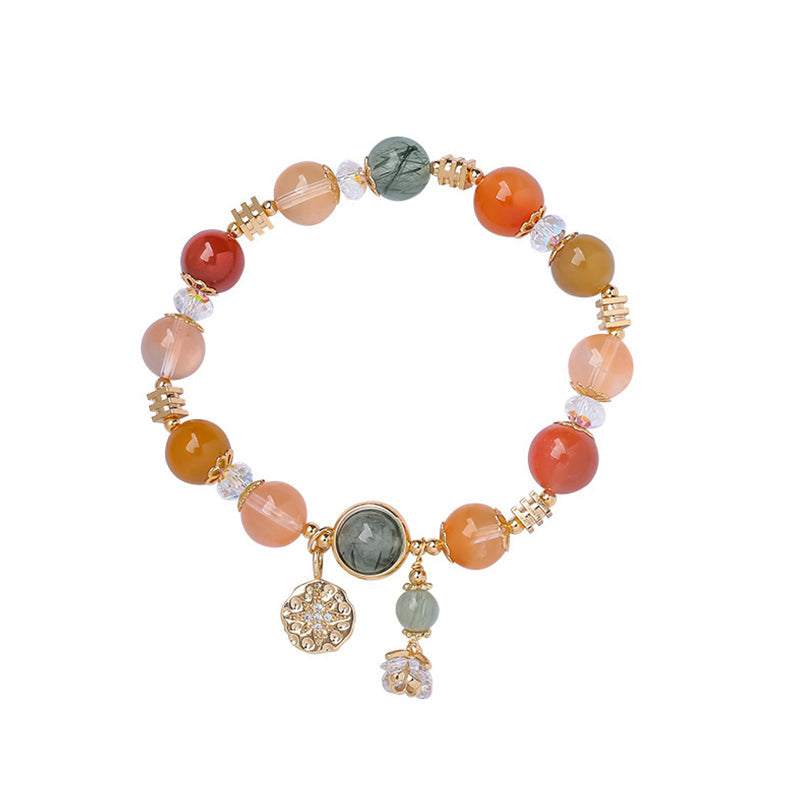 Natural Multicolored Rutilated Quartz Gold and Copper Eight-Pointed Star Flower Bracelet