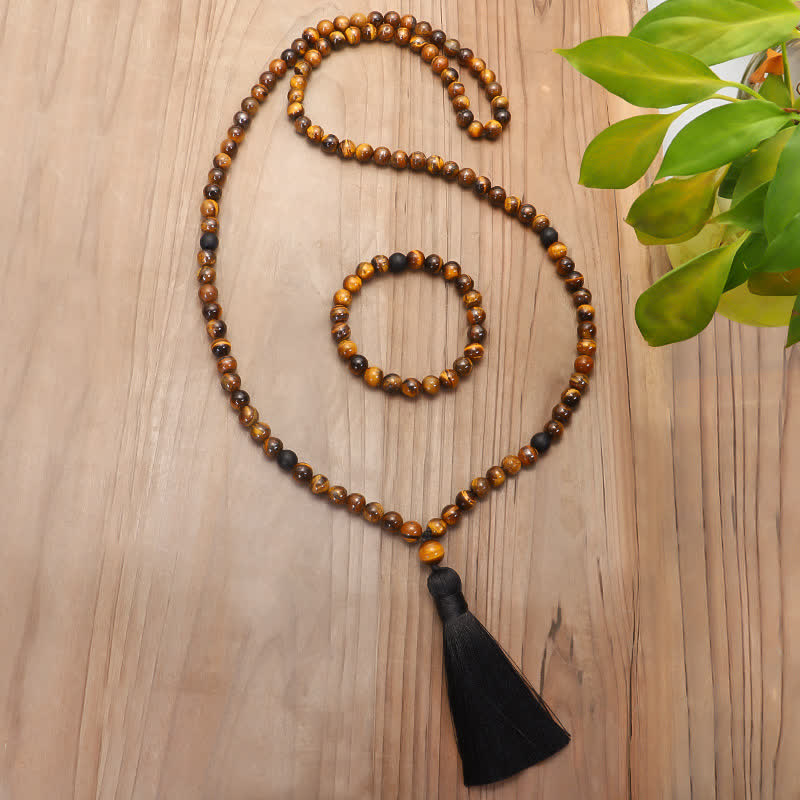 108 Beads Mala Tiger Eye Protection Tassel Bracelet
