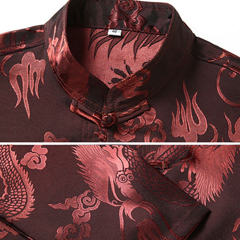 Tang Suit Men Hanfu Chinese Dragon Traditional Clothes Kung Fu Shirt Uniform Long Sleeved Coat Tops and Pants Clothing Men's Set