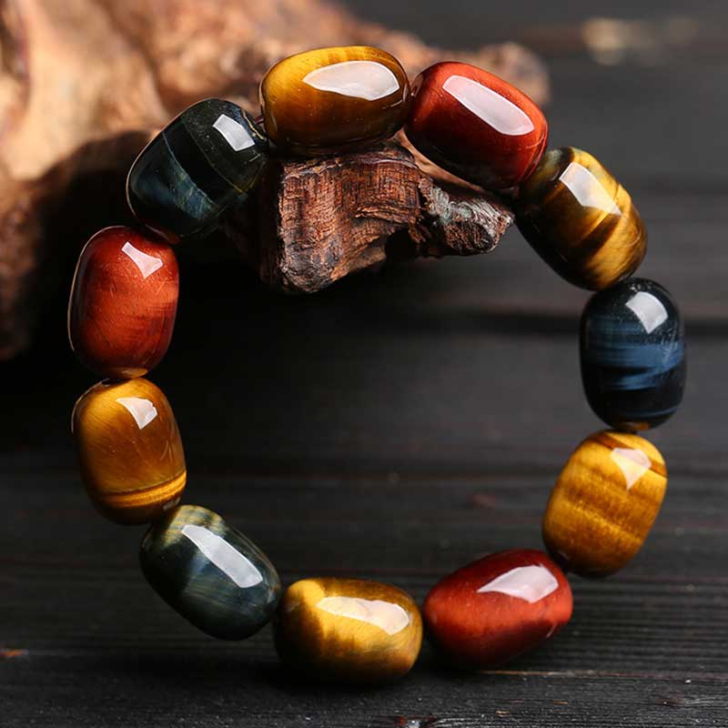 Handmade Natural Tiger Eye Beaded Unisex Elastic Bracelet