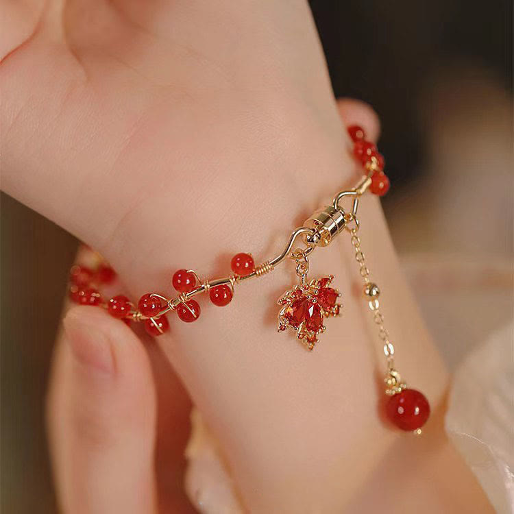 Red Maple Leaf Luck Charm Bracelet