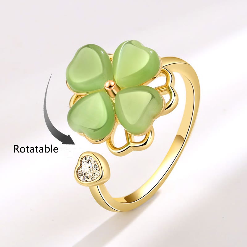 Cat's Eye Four Leaf Clover Zircon Love Rotatable Ring