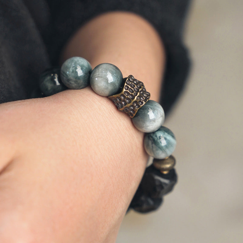 Eagle's Eye Stone Ebony Wood Copper Confidence Couple Bracelet