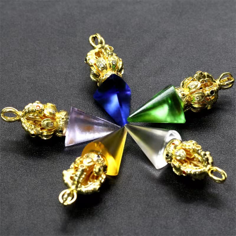 Tibetan Dorje Vajra 4 Prong Lotus Liuli Crystal Strength Necklace Pendant