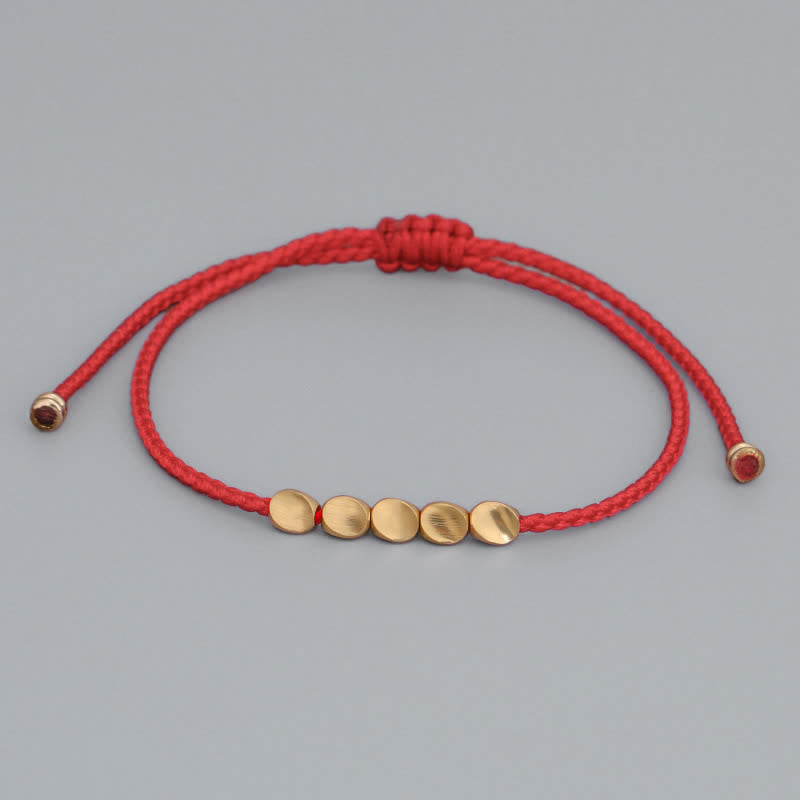 Adjustable Braided Red String Bracelet with Minimalist Copper Accents