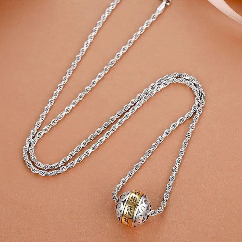 Taoist Nine-Character Mantra Engraved Amulet Balance Necklace Rotatable Pendant